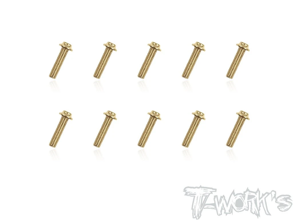 Gold Flanged Button Head Screw M3 X 12mm - 10pcs