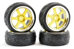 Street/Tread 1/10th On Road 6 Spoke Wheels & Tyres Gold/Chrome - Set Of 4